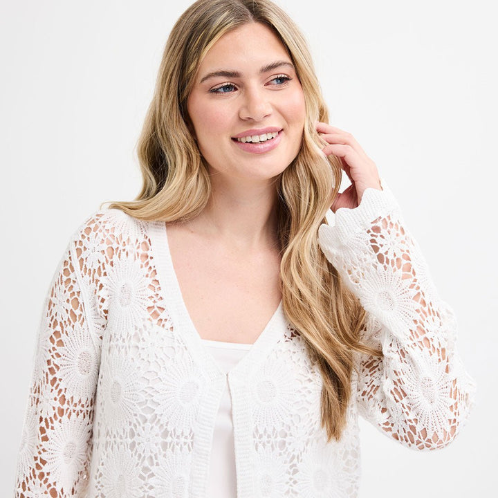 Ladies White Crochet Scallop Edge to Edge Cardigan from You Know Who's