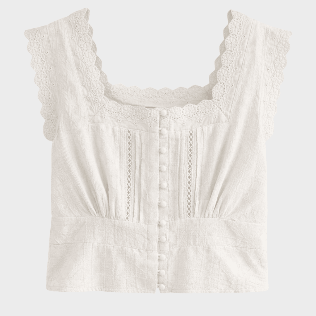Ladies White Cropped Cotton Linen Top from You Know Who's