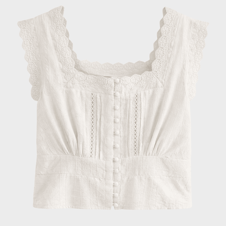 Ladies White Cropped Cotton Linen Top from You Know Who's