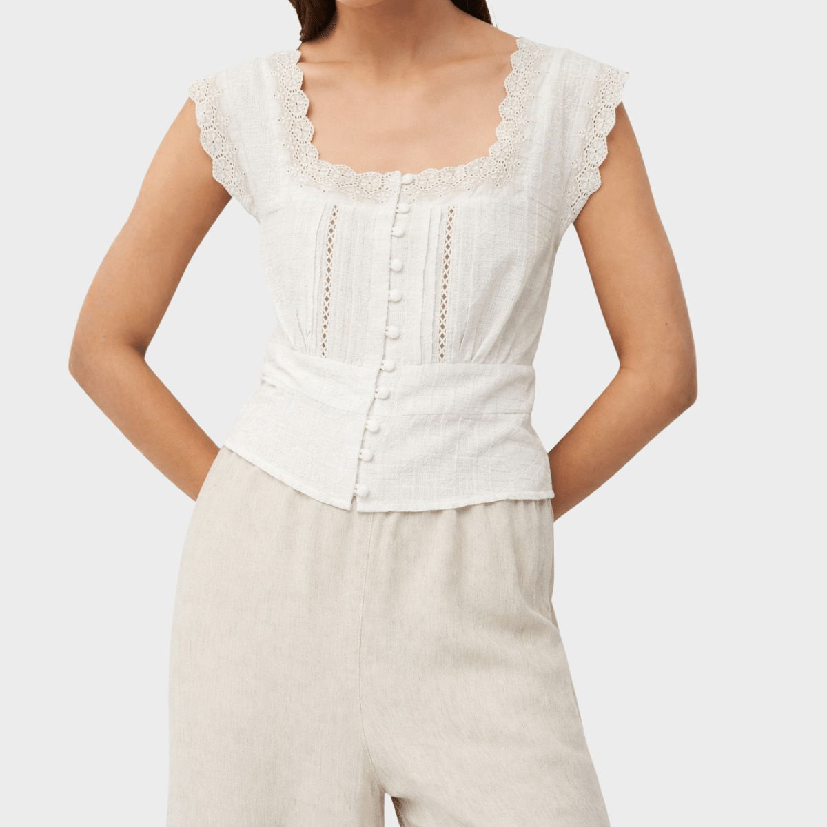 Ladies White Cropped Cotton Linen Top from You Know Who's
