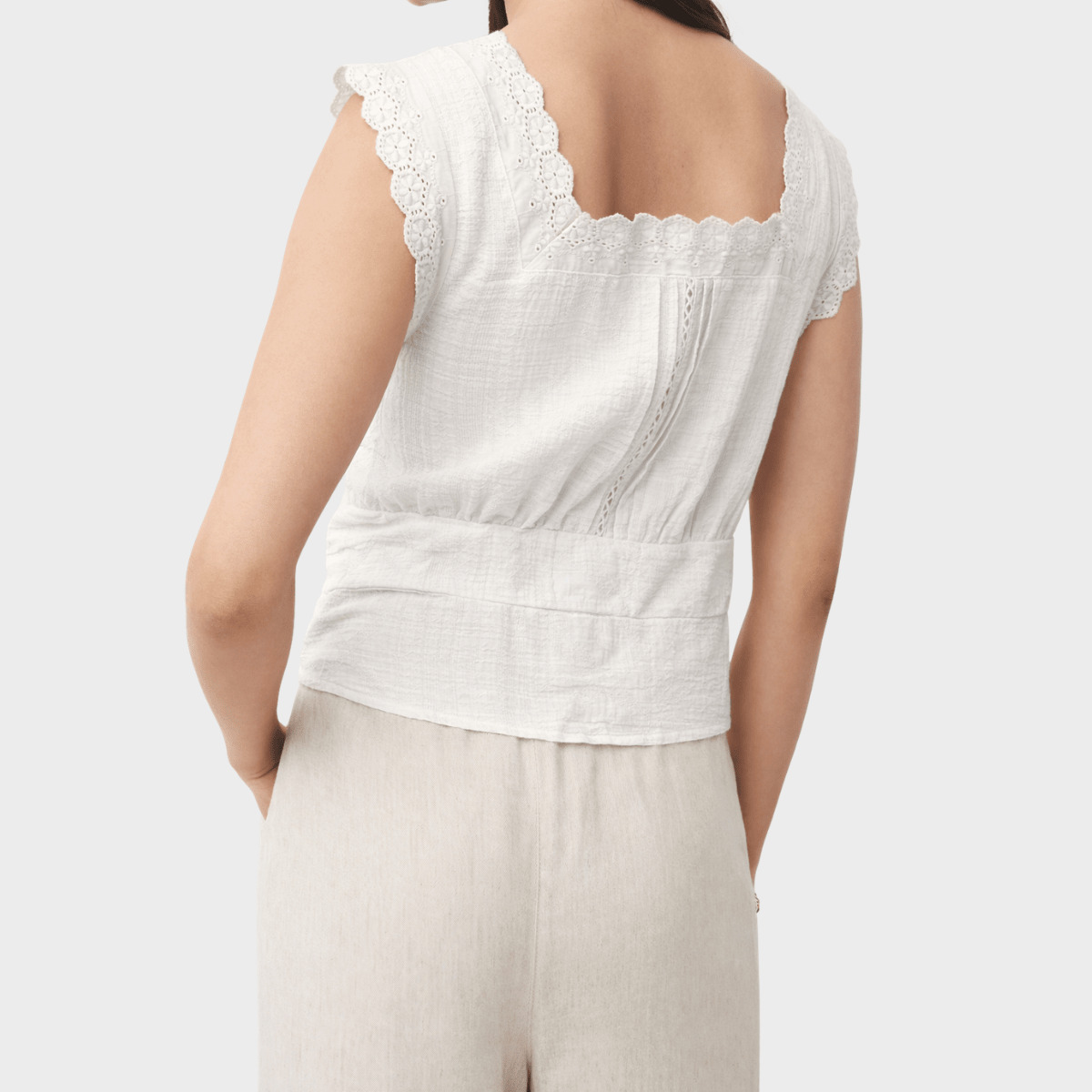 Ladies White Cropped Cotton Linen Top from You Know Who's