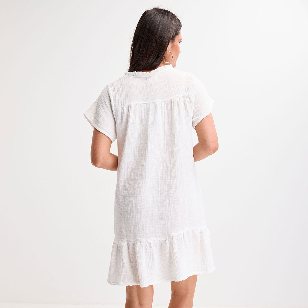 Ladies White Double Cloth V Neck Dress from You Know Who's