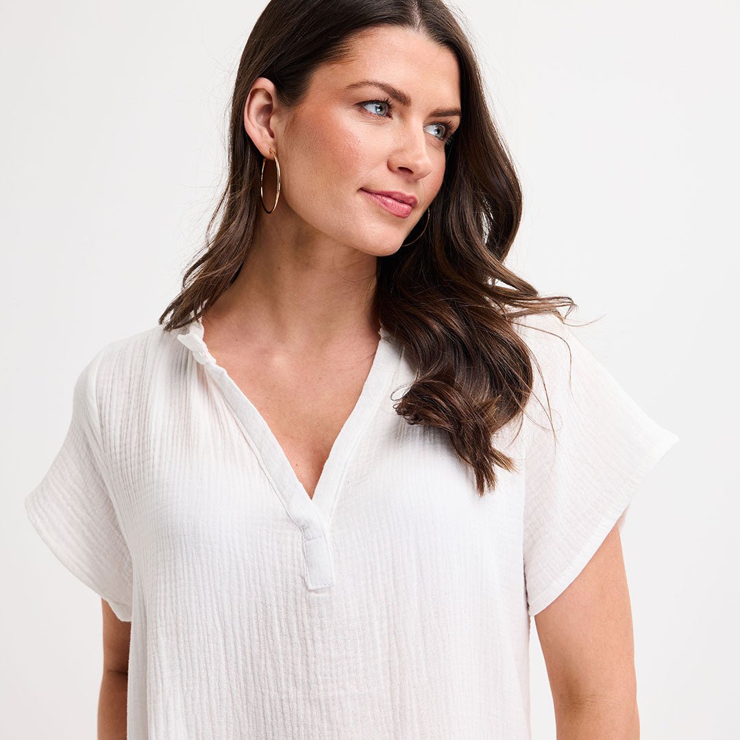 Ladies White Double Cloth V Neck Dress from You Know Who's