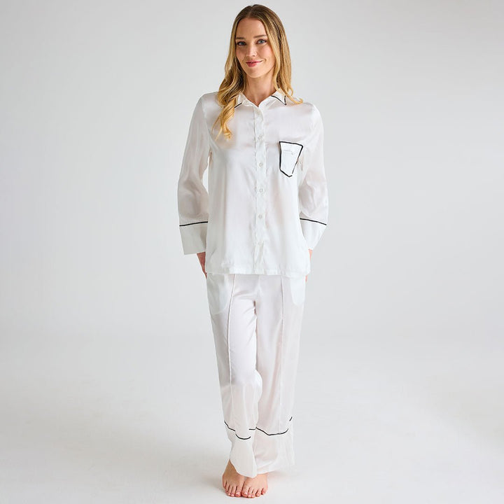 Ladies White Satin Long PJ Set from You Know Who's