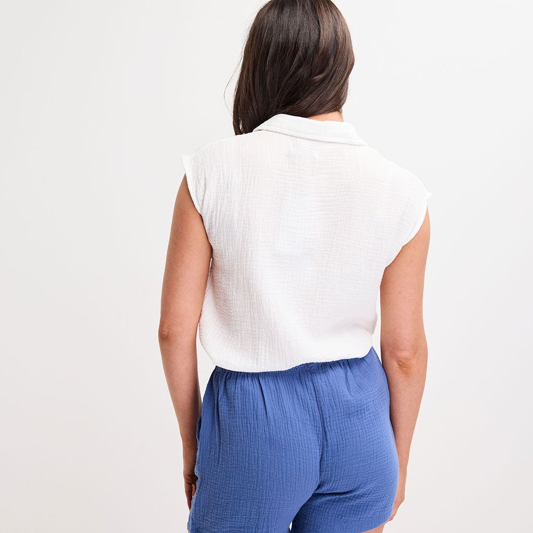 Ladies White Sleeveless Shirt from You Know Who's
