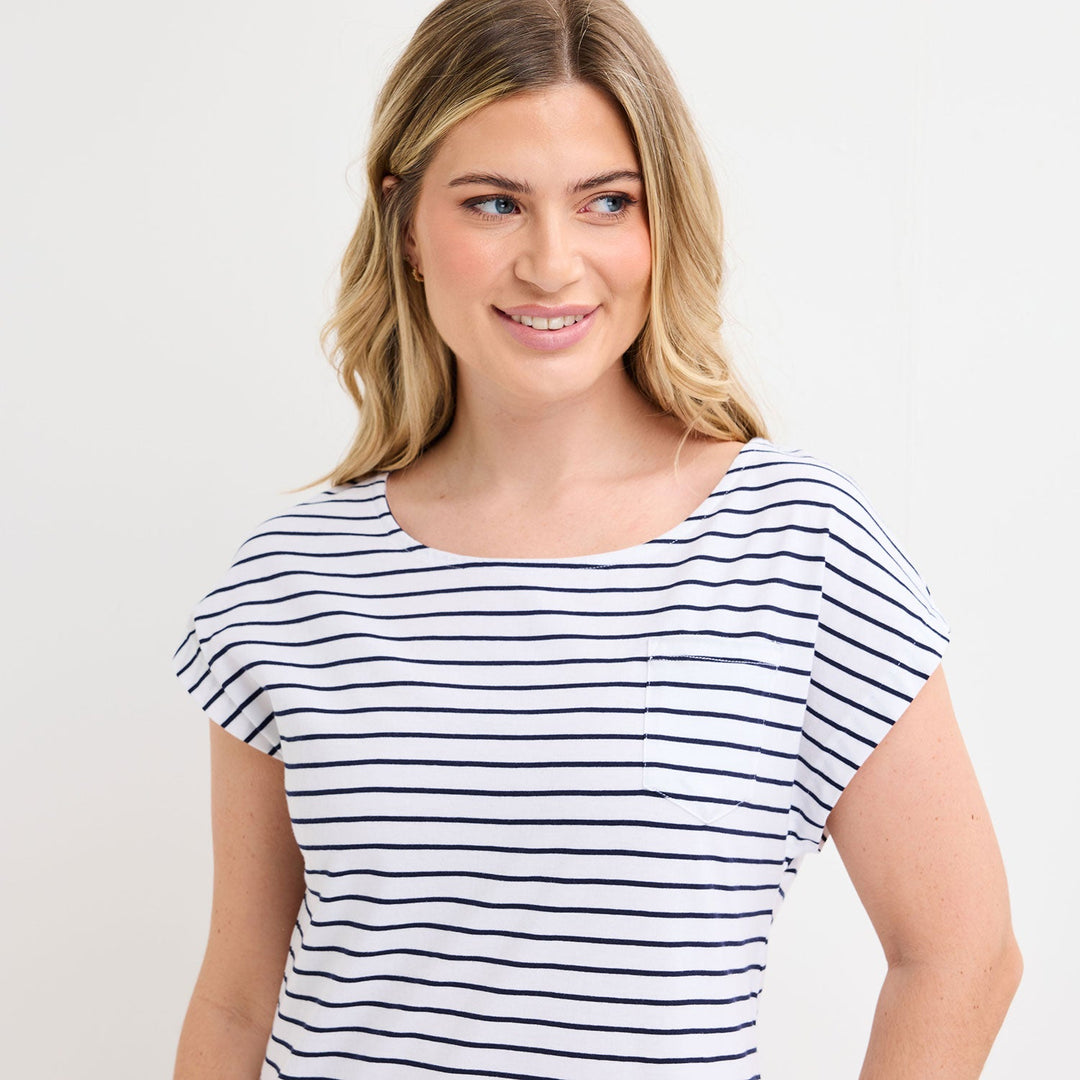 Ladies White/Navy Yarn Dye Stripe Dress from You Know Who's