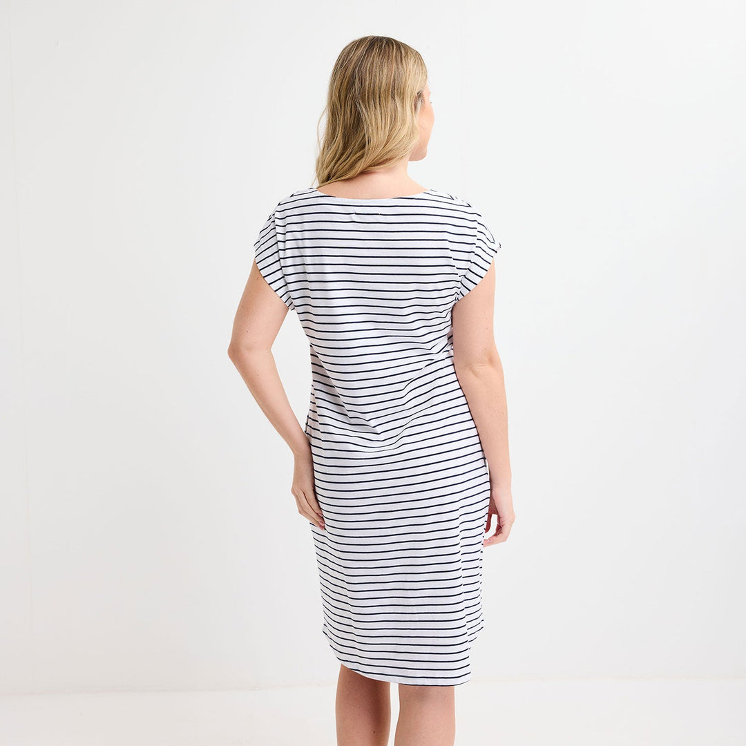 Ladies White/Navy Yarn Dye Stripe Dress from You Know Who's