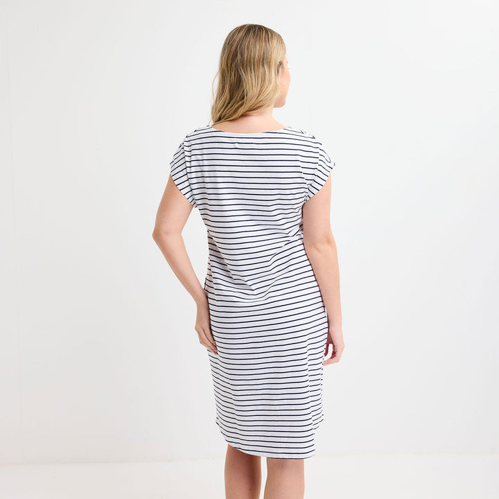 Ladies White/Navy Yarn Dye Stripe Dress from You Know Who's