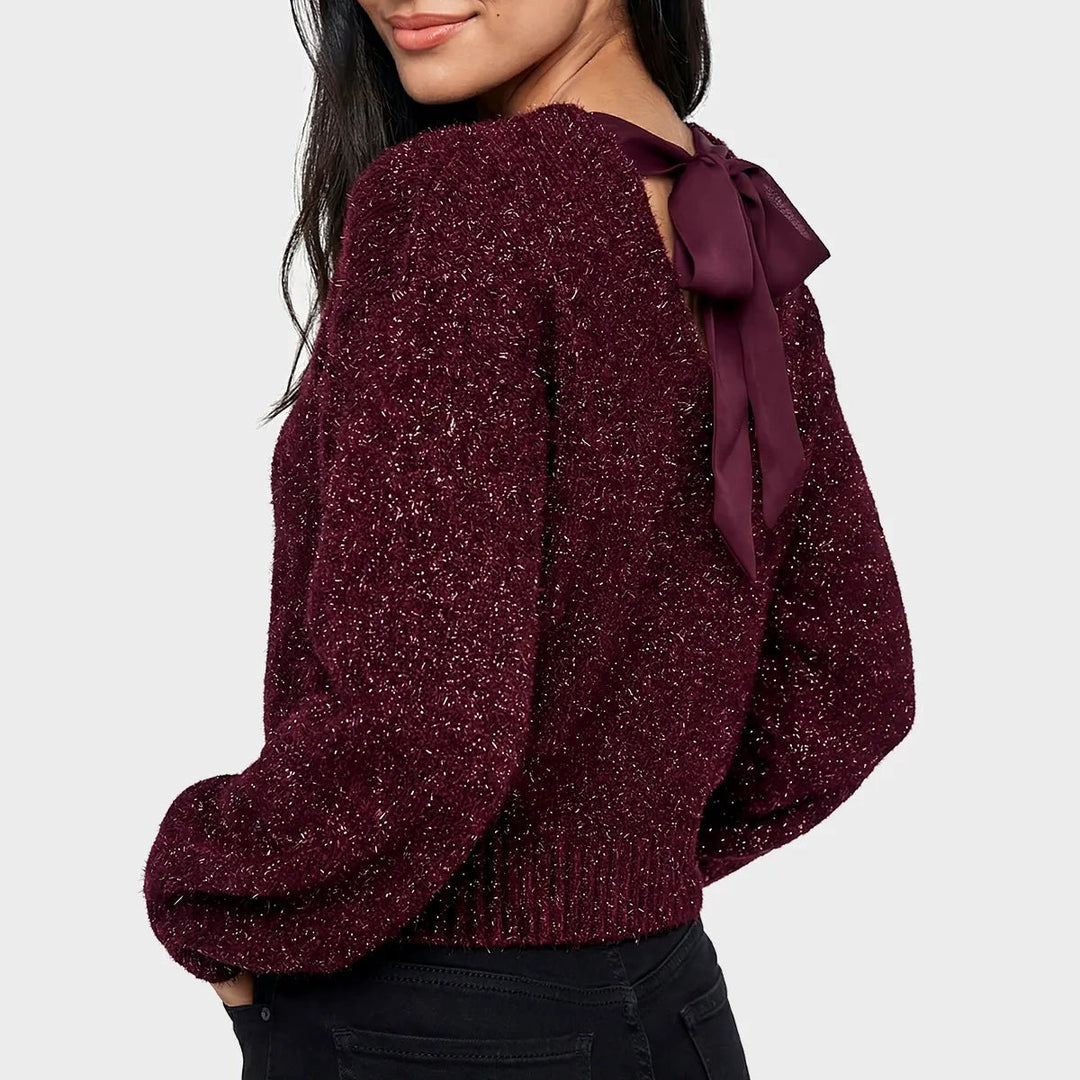 Ladies Wine Lurex Bow Tie Jumper from You Know Who's
