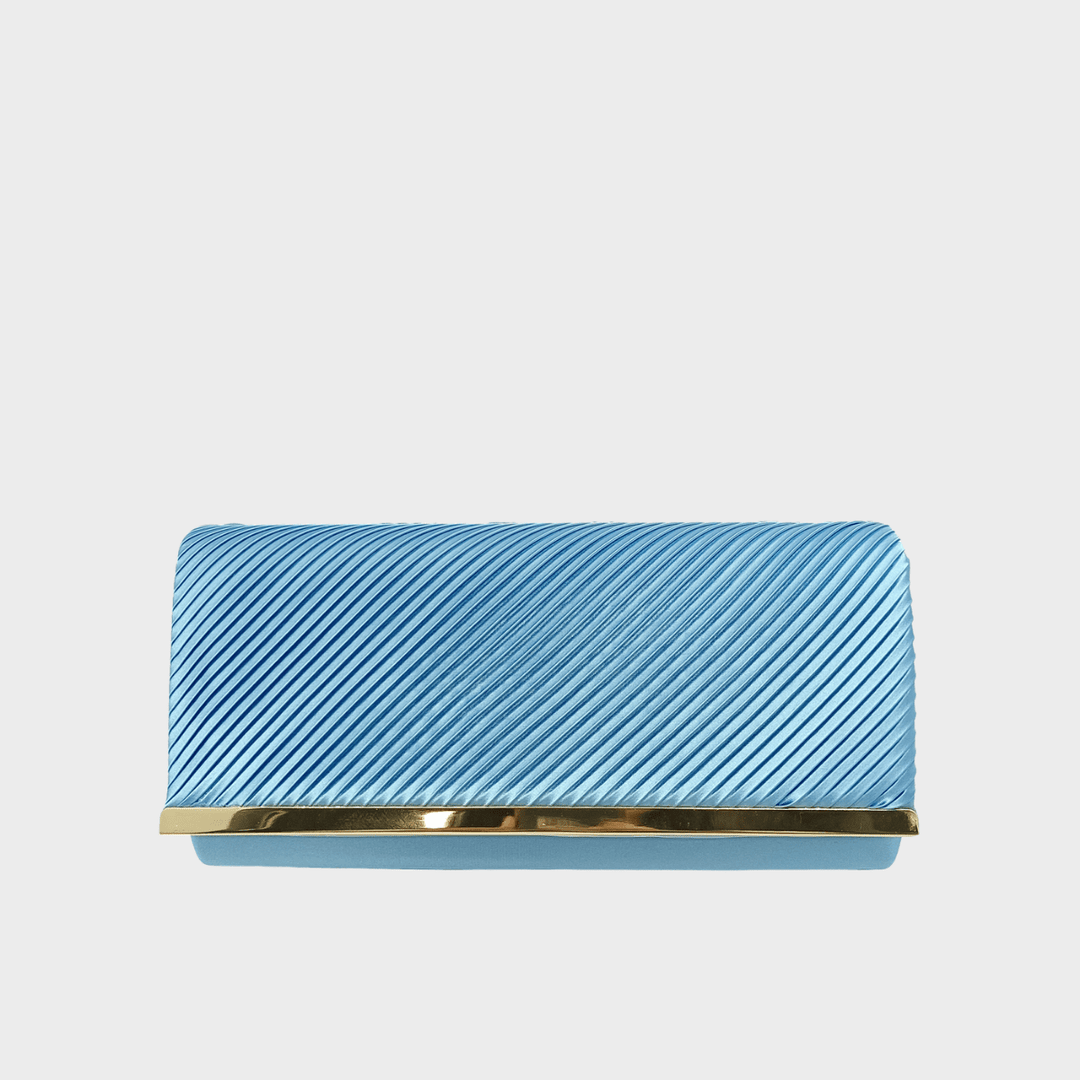 Light Blue Satin Look Pleated Clutch Bag With Gold Trim from You Know Who's