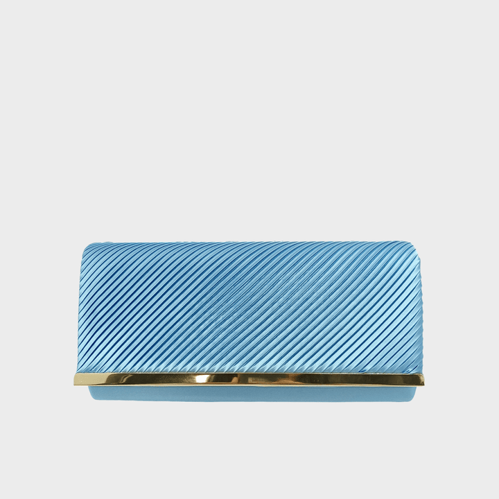 Light Blue Satin Look Pleated Clutch Bag With Gold Trim from You Know Who's