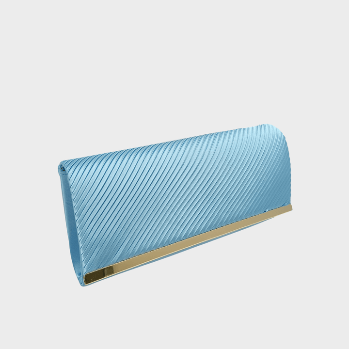 Light Blue Satin Look Pleated Clutch Bag With Gold Trim from You Know Who's