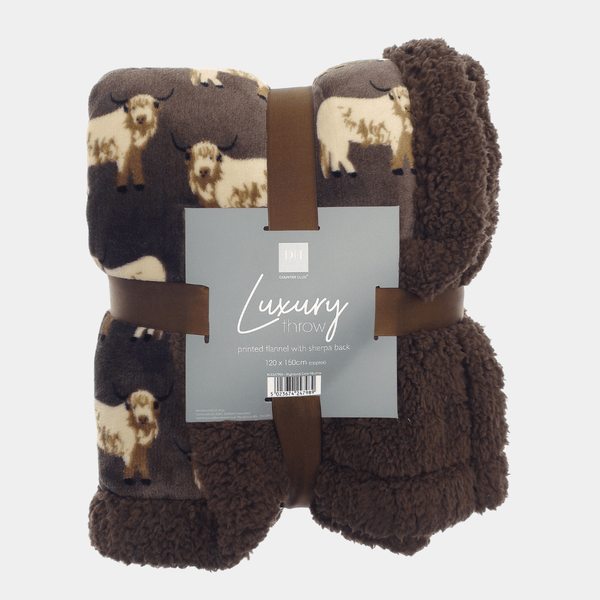 Luxury Highland Cow Throw Sherpa Reverse 120x150cm from You Know Who's