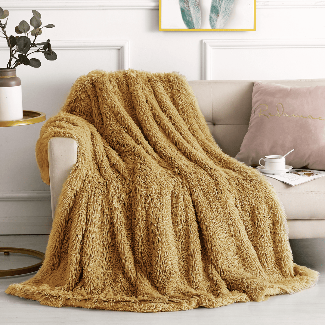 Luxury Mustard 200x240cm Long Pile Throw from You Know Who's