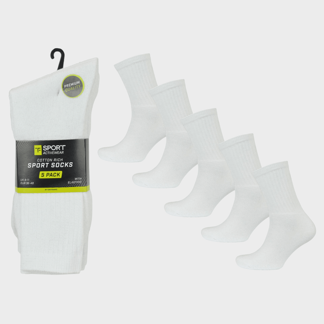 Mens 5pk White Sport Socks from You Know Who's