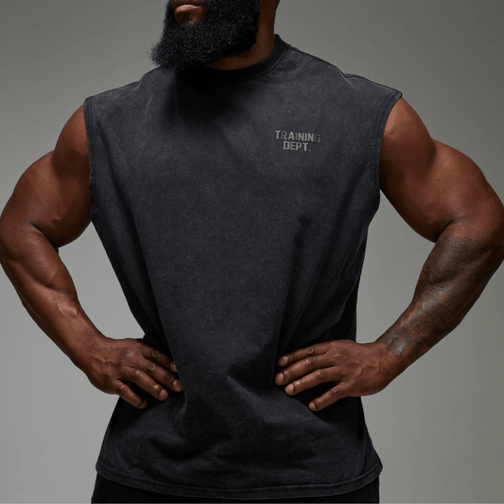 Men's Black Acid Wash Training Dept Vest from You Know Who's