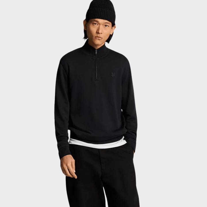 Mens Black Lyle & Scott 1/4 Zip Tonal Badge from You Know Who's