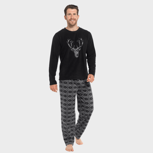 Mens Black Stag Fleece Pyjamas from You Know Who's