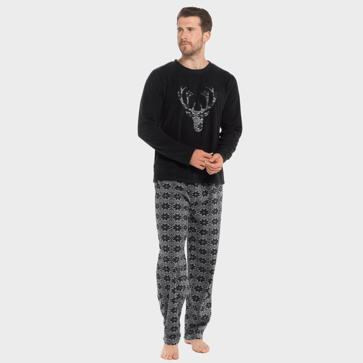 Mens Black Stag Fleece Pyjamas from You Know Who's