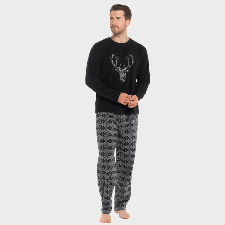 Mens Black Stag Fleece Pyjamas from You Know Who's