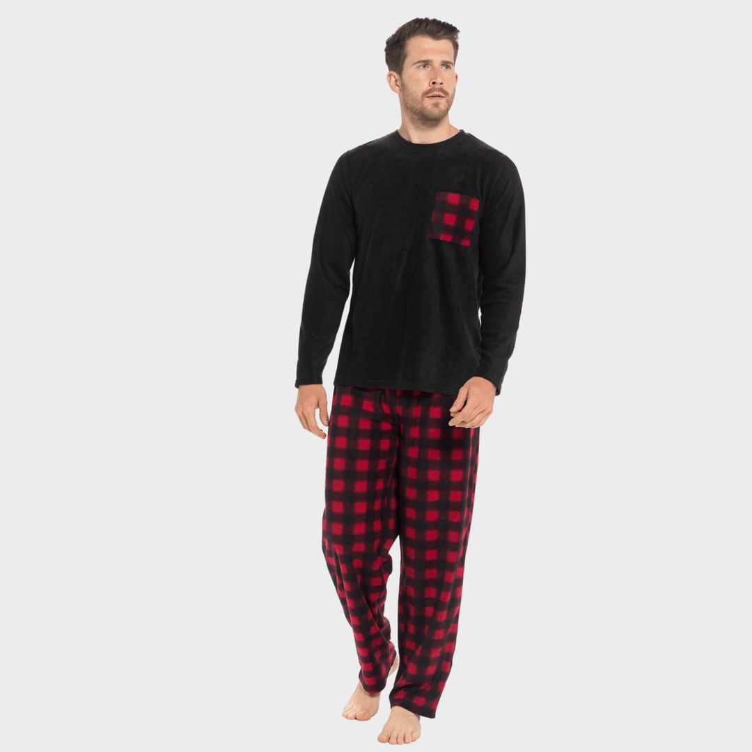 Mens Black Thermal Checked Fleece Pyjamas from You Know Who's