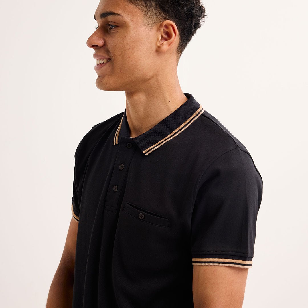 Mens Black Tipped Pocket Polo from You Know Who's