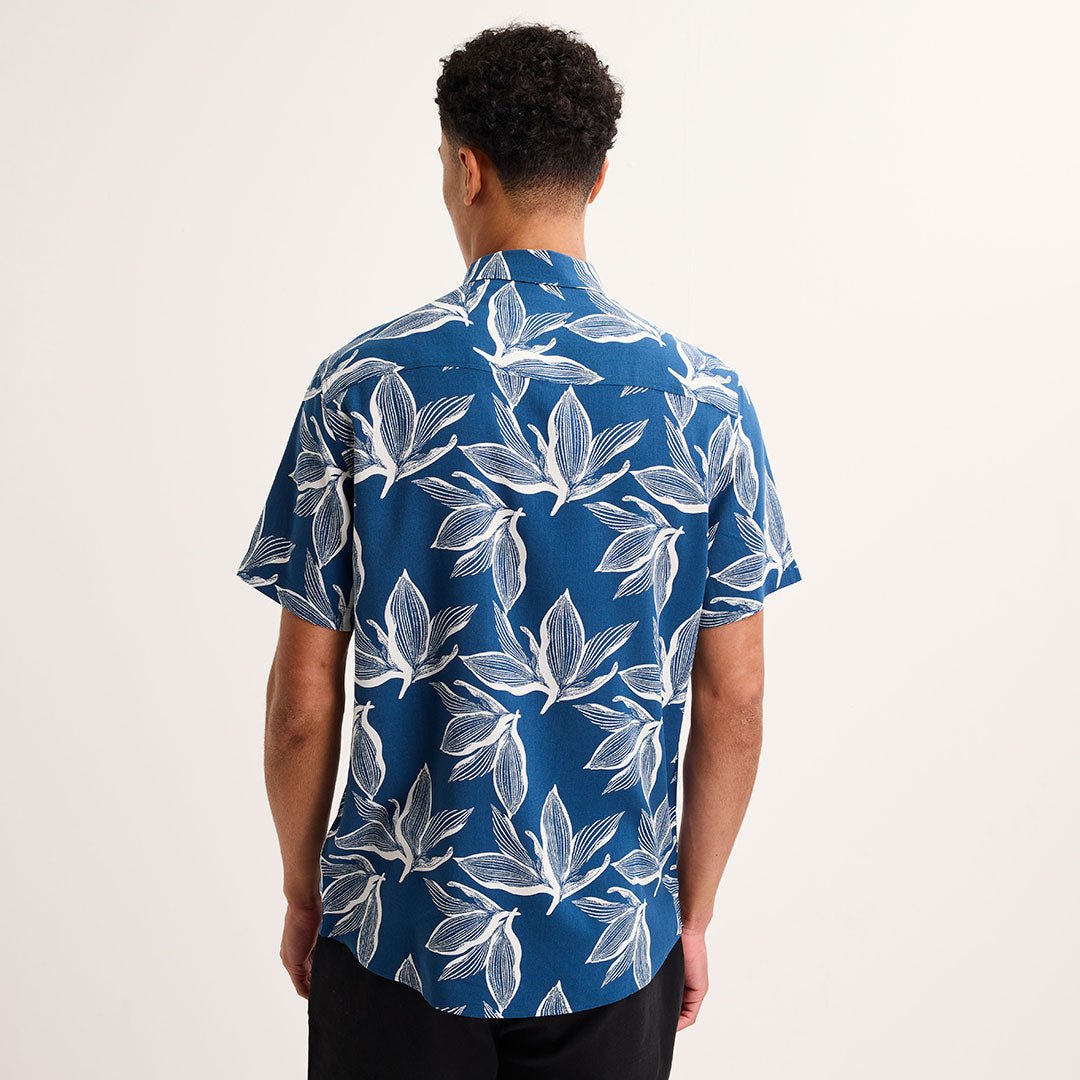 Men's Blue Printed Floral Short Sleeve Shirt from You Know Who's