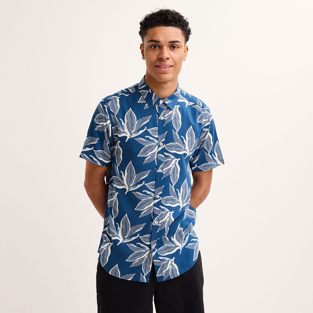Men's Blue Printed Floral Short Sleeve Shirt from You Know Who's