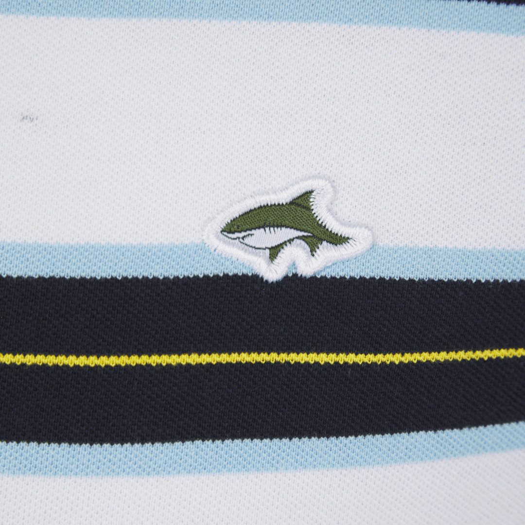 Men's Bluebell Striped Le Shark Polo from You Know Who's