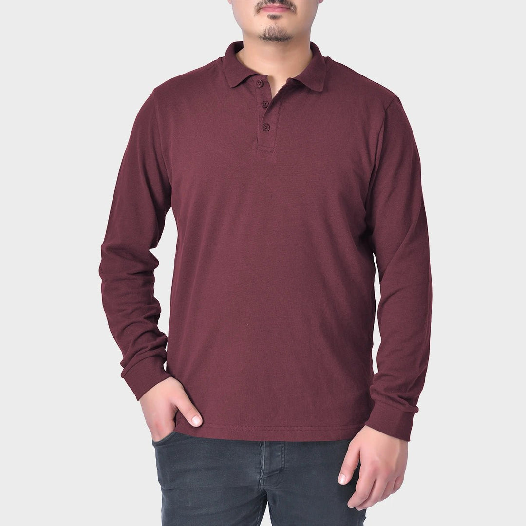 Mens Burgundy Long Sleeve Polo Shirt from You Know Who's