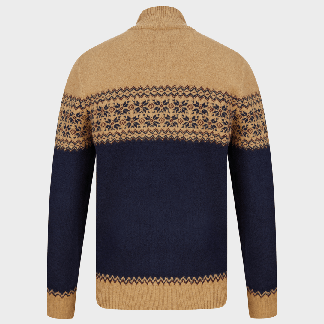 Mens Camel Jacquard 1/4 Zip Jumper from You Know Who's