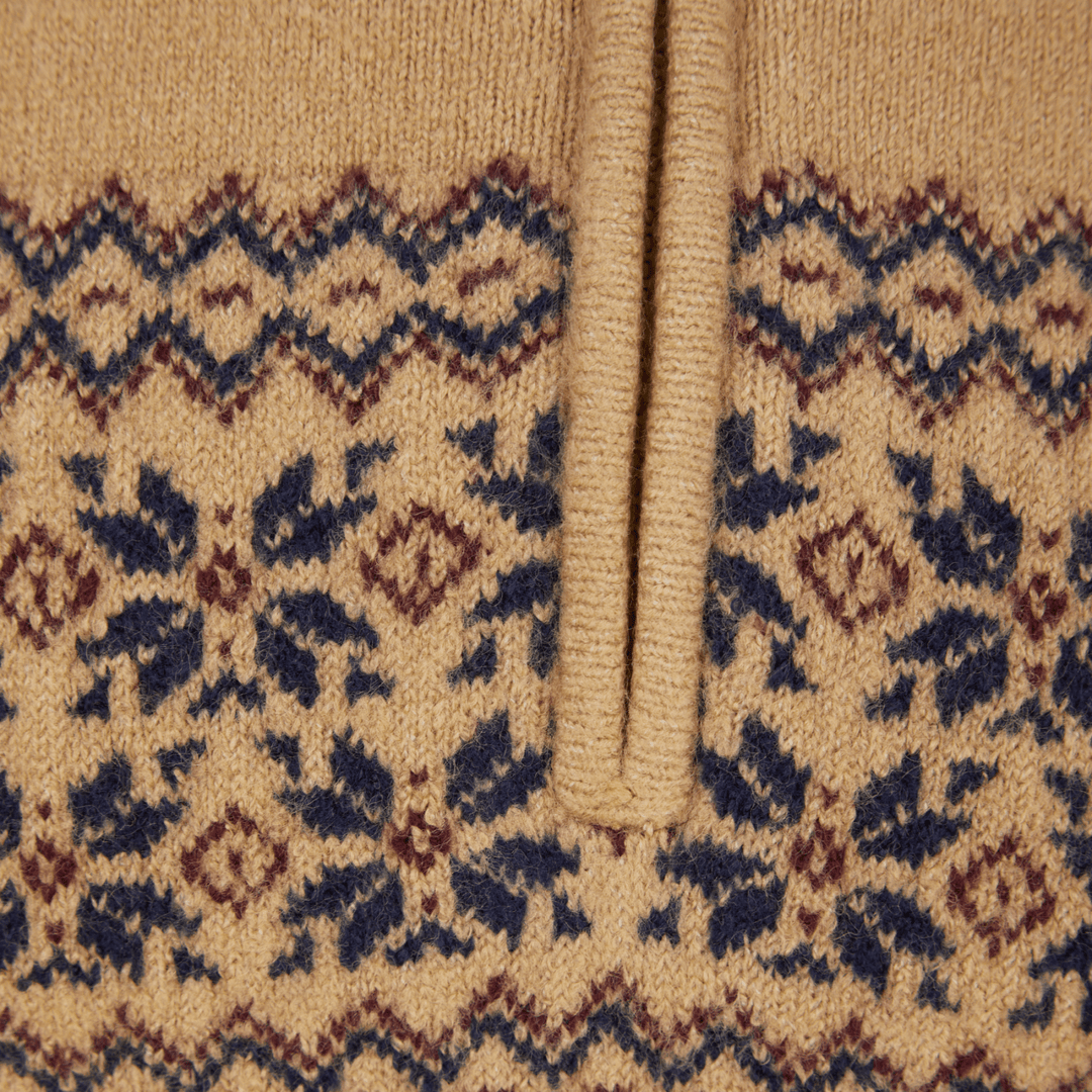 Mens Camel Jacquard 1/4 Zip Jumper from You Know Who's
