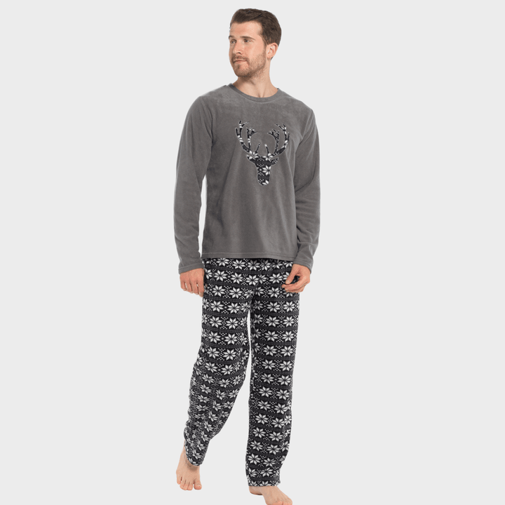 Mens Charcoal Stag Fleece Pyjamas from You Know Who's