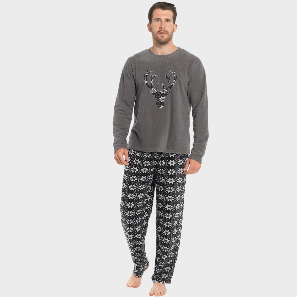 Mens Charcoal Stag Fleece Pyjamas from You Know Who's