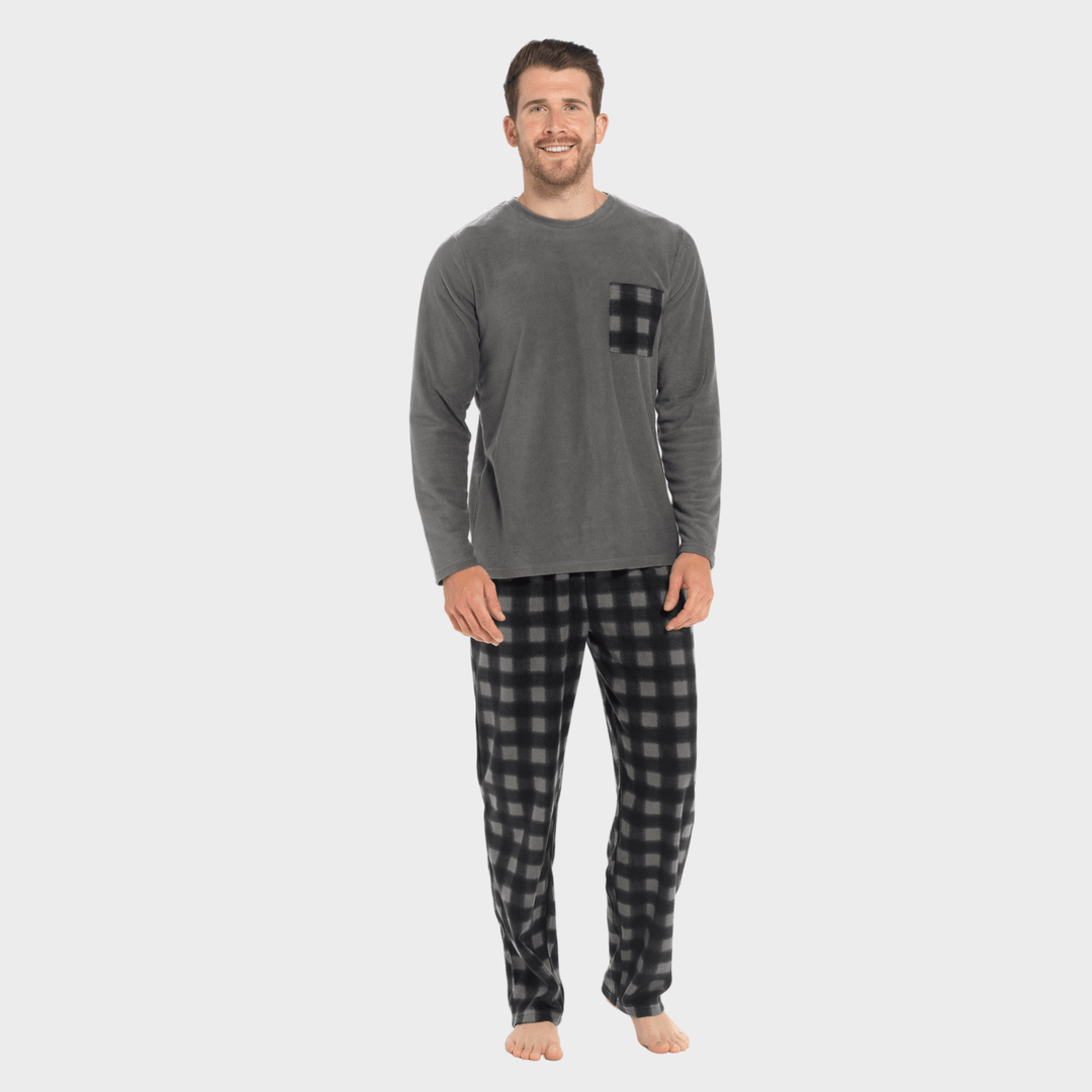 Mens Charcoal Thermal Checked Fleece Pyjamas from You Know Who's