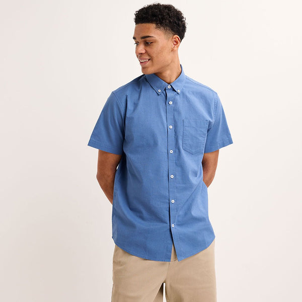 Men's Denim Blue Cotton Button Short Sleeve Shirt from You Know Who's