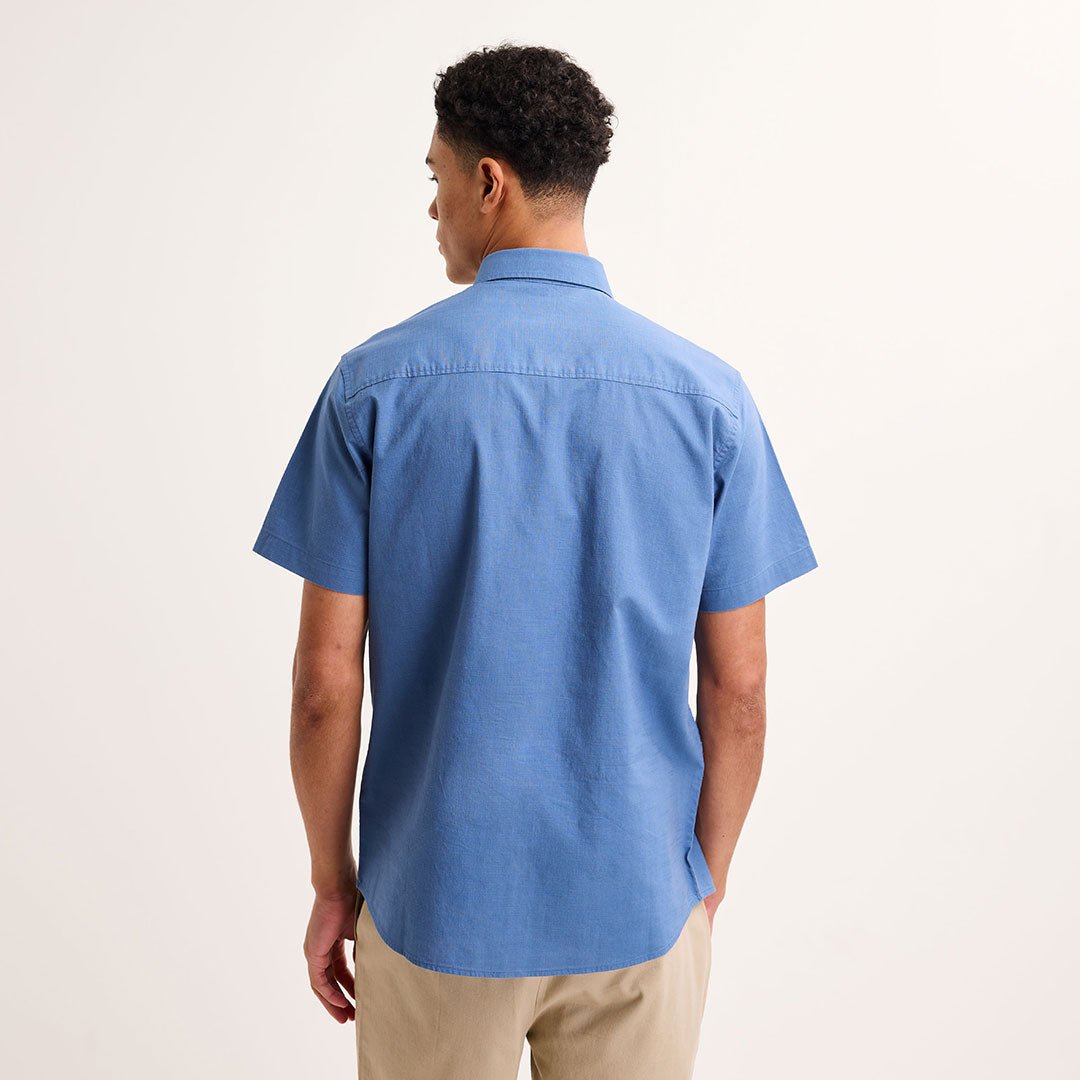Men's Denim Blue Cotton Button Short Sleeve Shirt from You Know Who's