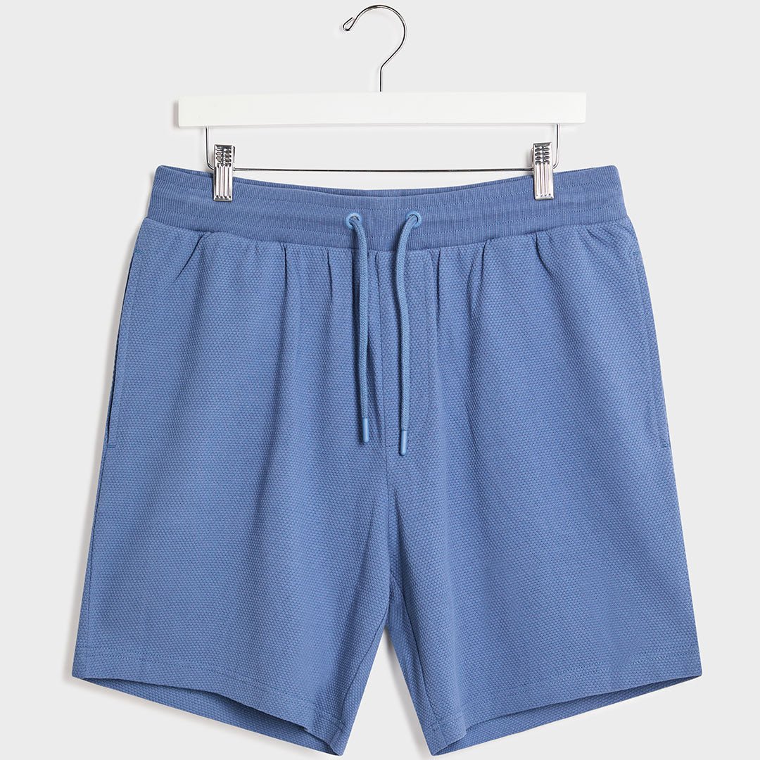 Mens Denim Blue Textured Popcorn Shorts from You Know Who's