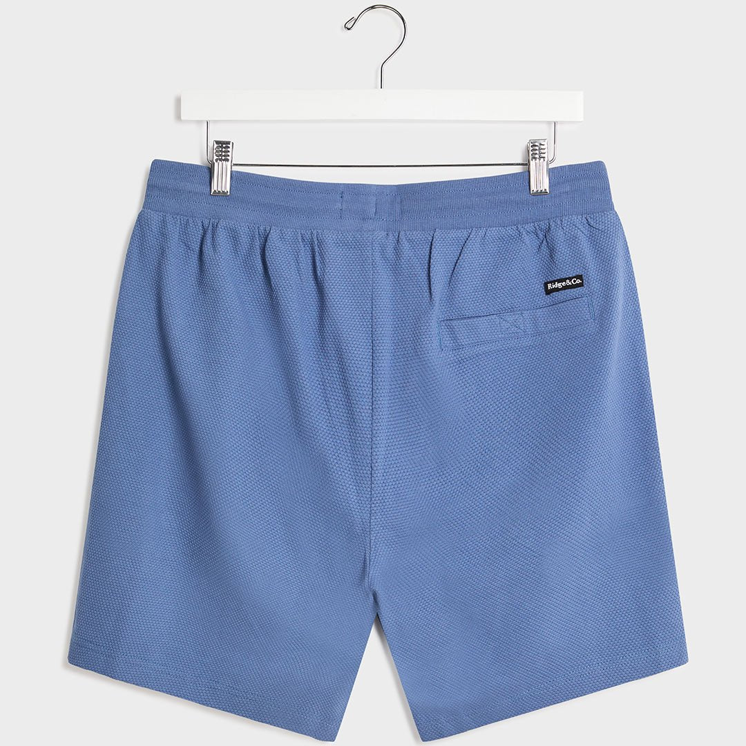 Mens Denim Blue Textured Popcorn Shorts from You Know Who's