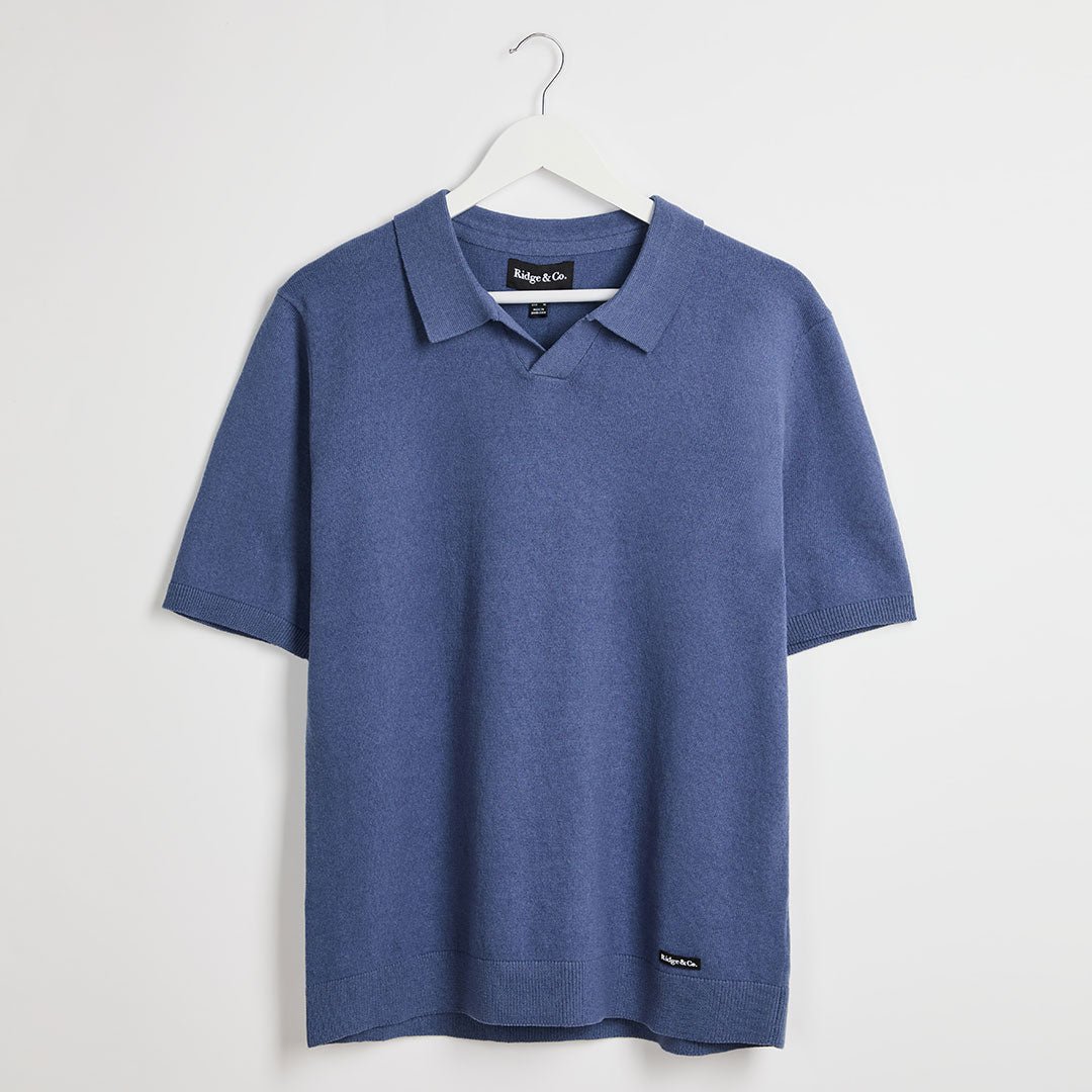 Mens Denim Blue Trophy Neck Polo Top from You Know Who's