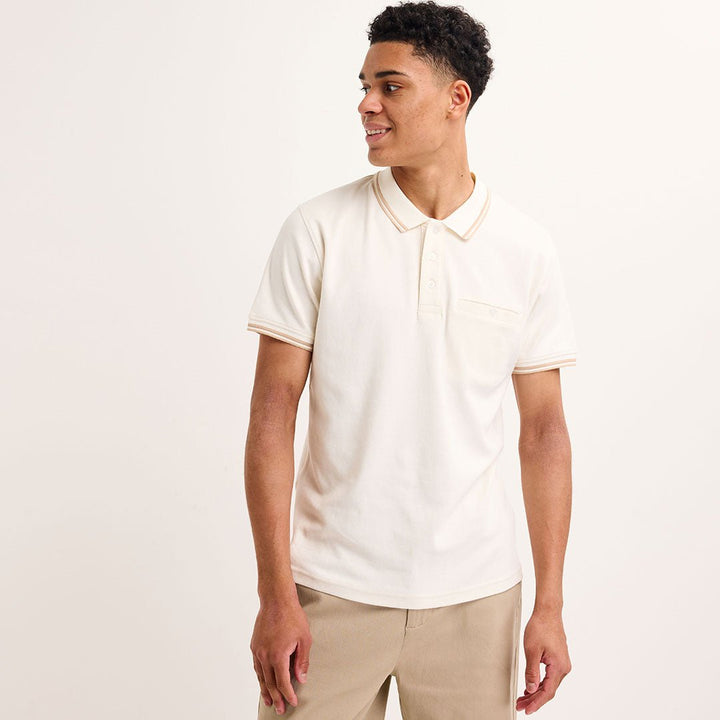 Mens Ecru Tipped Pocket Polo from You Know Who's