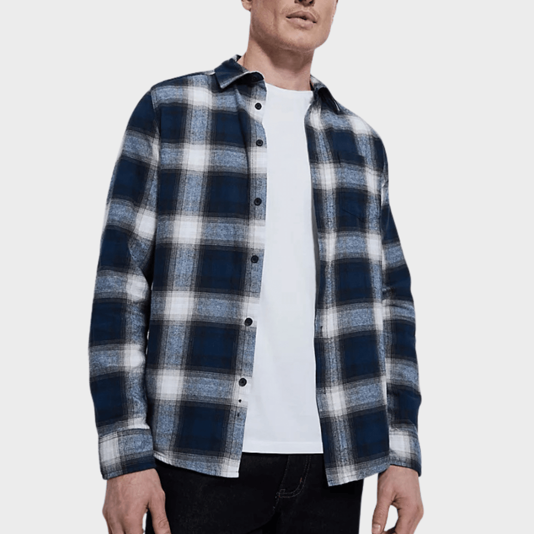 Mens Flannel Blue Check Long Sleeve Shirt from You Know Who's
