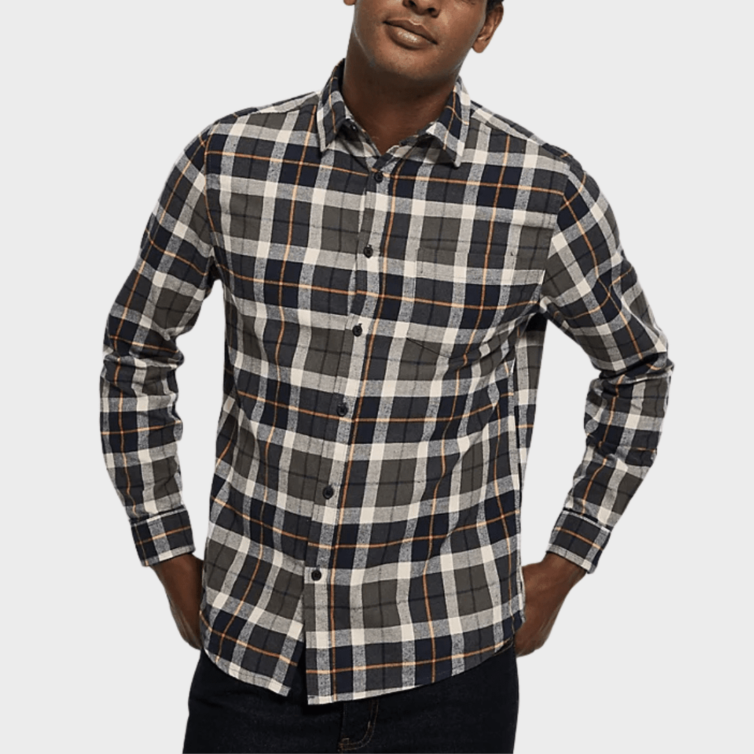Mens Flannel Khaki Check Long Sleeve Shirt from You Know Who's