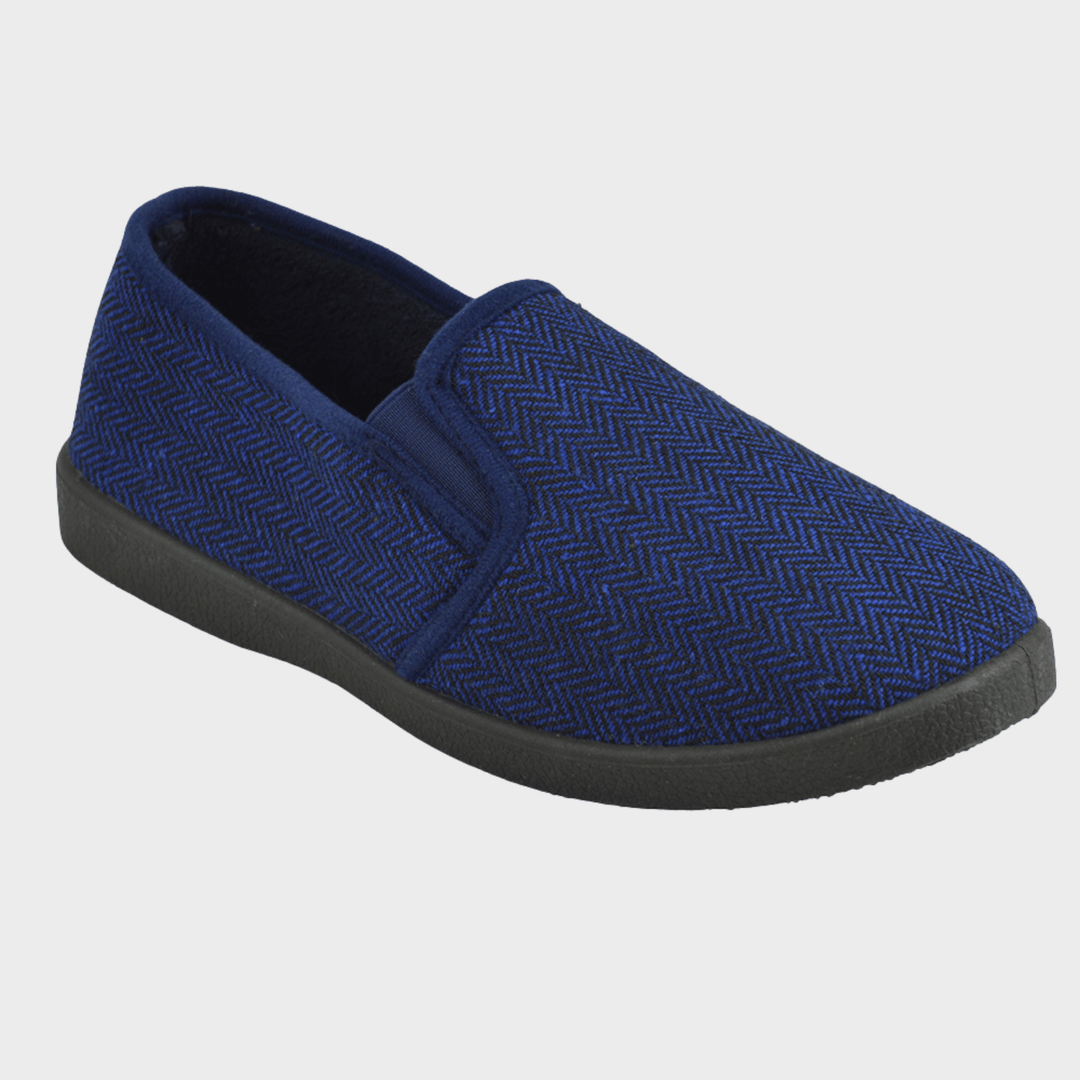 Mens Full Back Blue Herringbone Slipper from You Know Who's