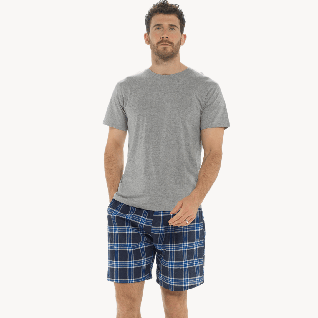 Mens Grey Checked Shorty Pjs from You Know Who's
