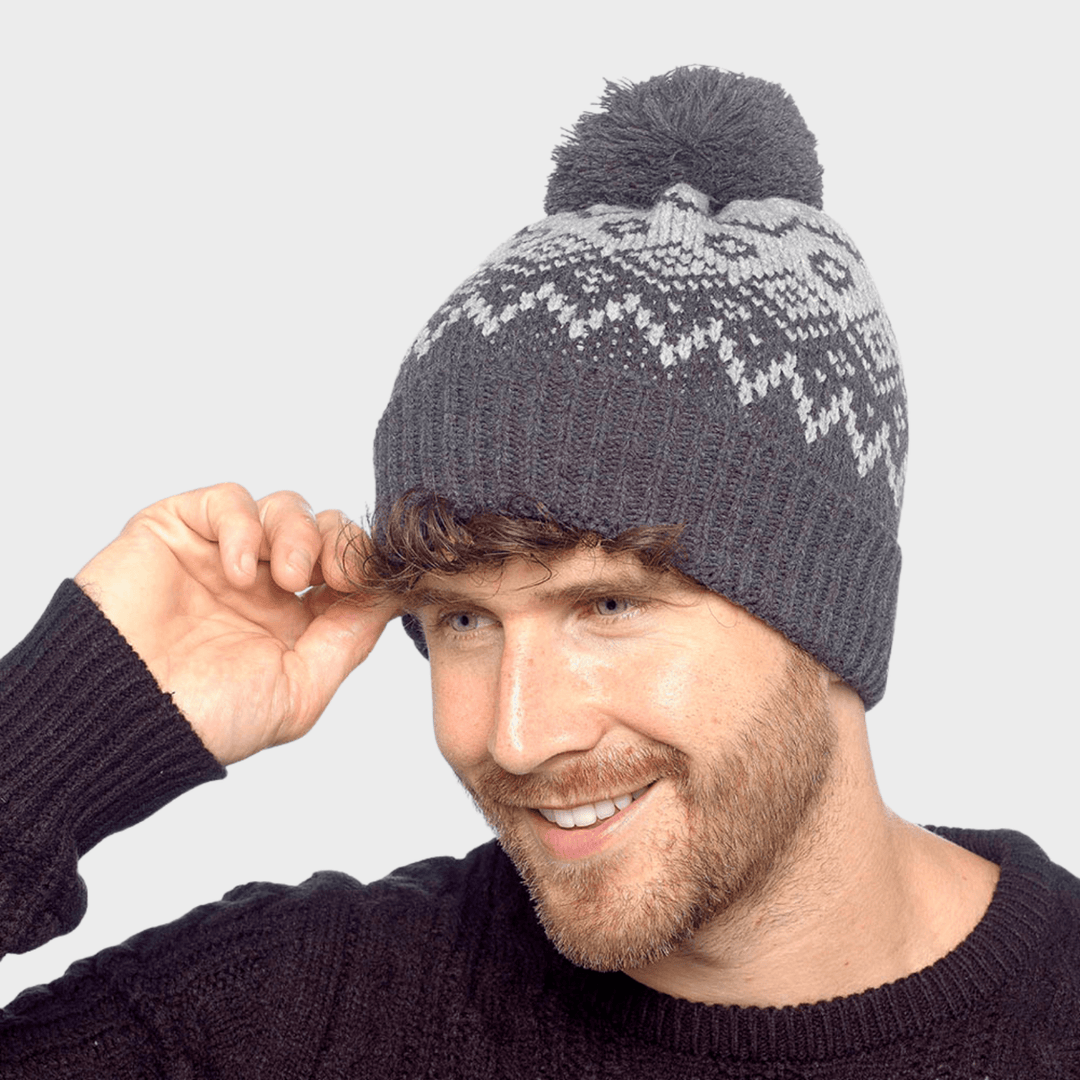 Mens Grey Fairisle Beanie Hat from You Know Who's