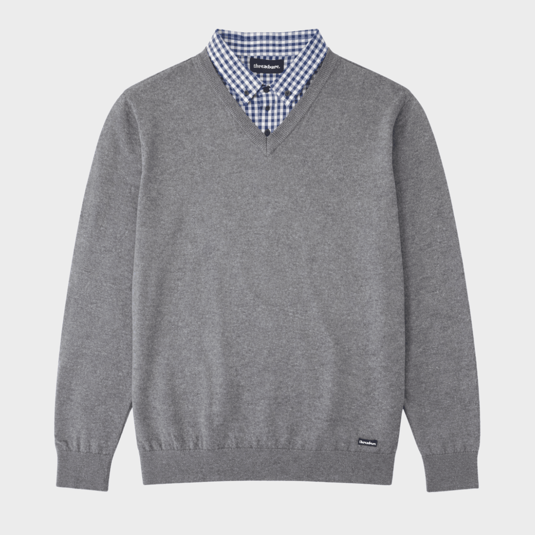 Mens Grey Marl Mock V Neck Jumper from You Know Who's