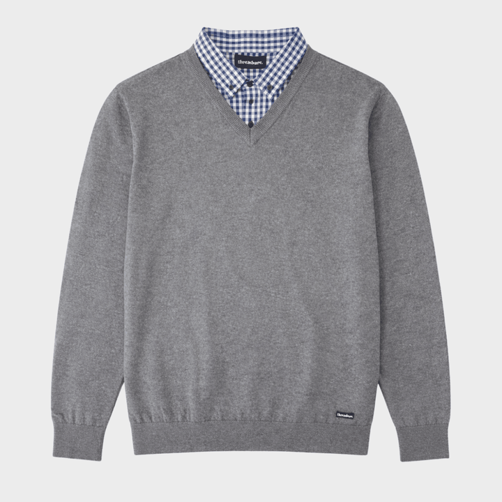 Mens Grey Marl Mock V Neck Jumper from You Know Who's