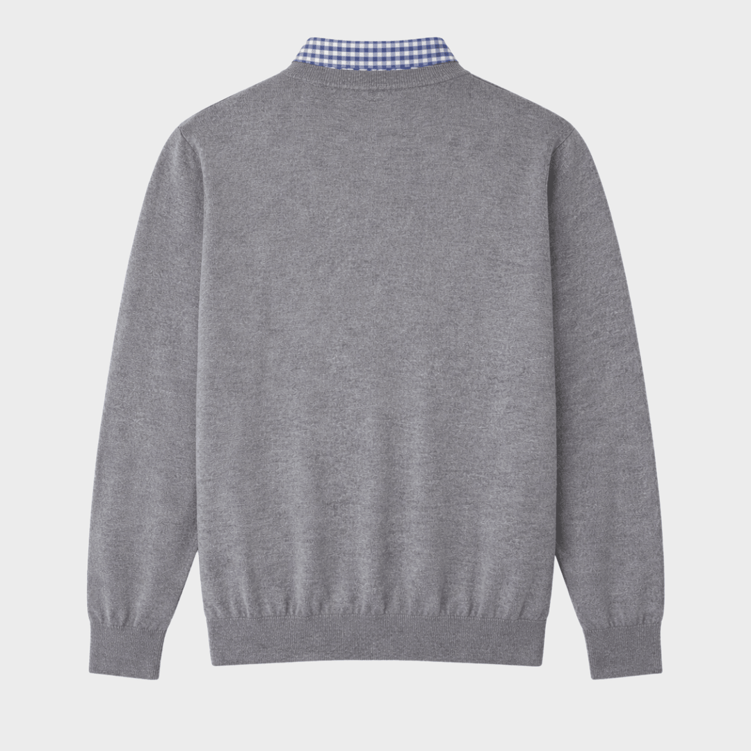 Mens Grey Marl Mock V Neck Jumper from You Know Who's