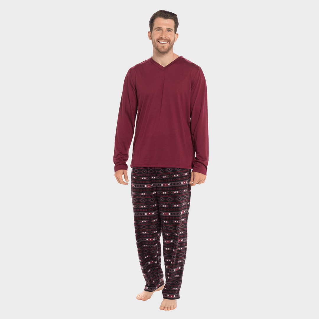 Mens Jersey Top and Fleece Bottom Fairisle Pyjama Set from You Know Who's